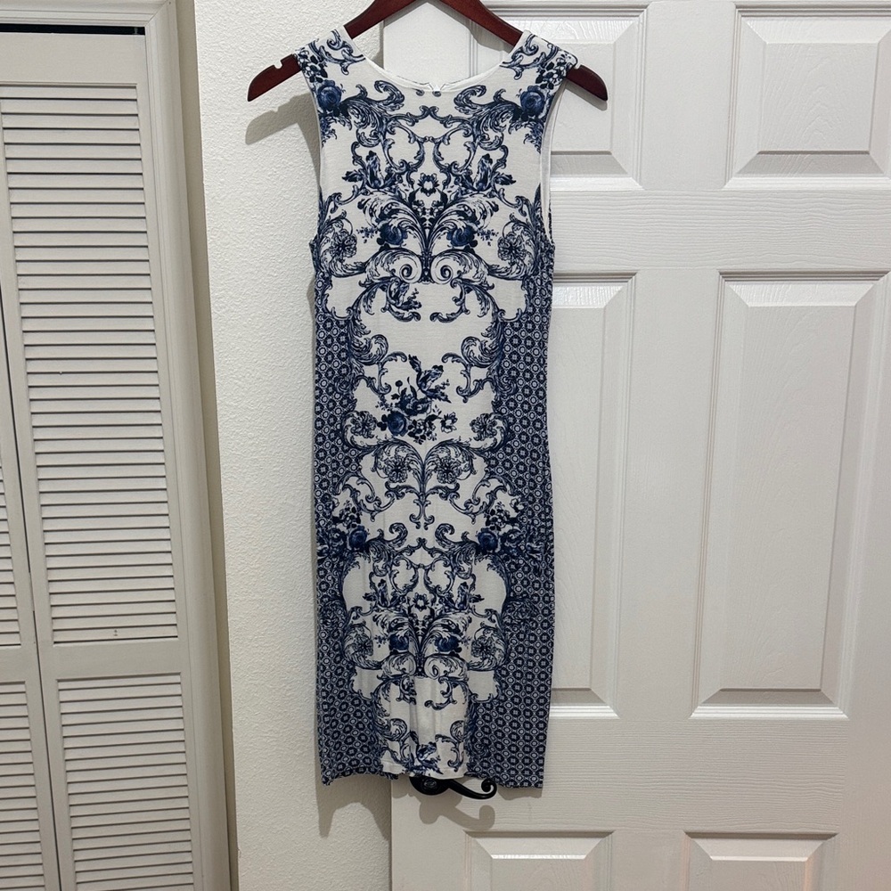 Karen Kane Navy and White Patterned Midi Dress